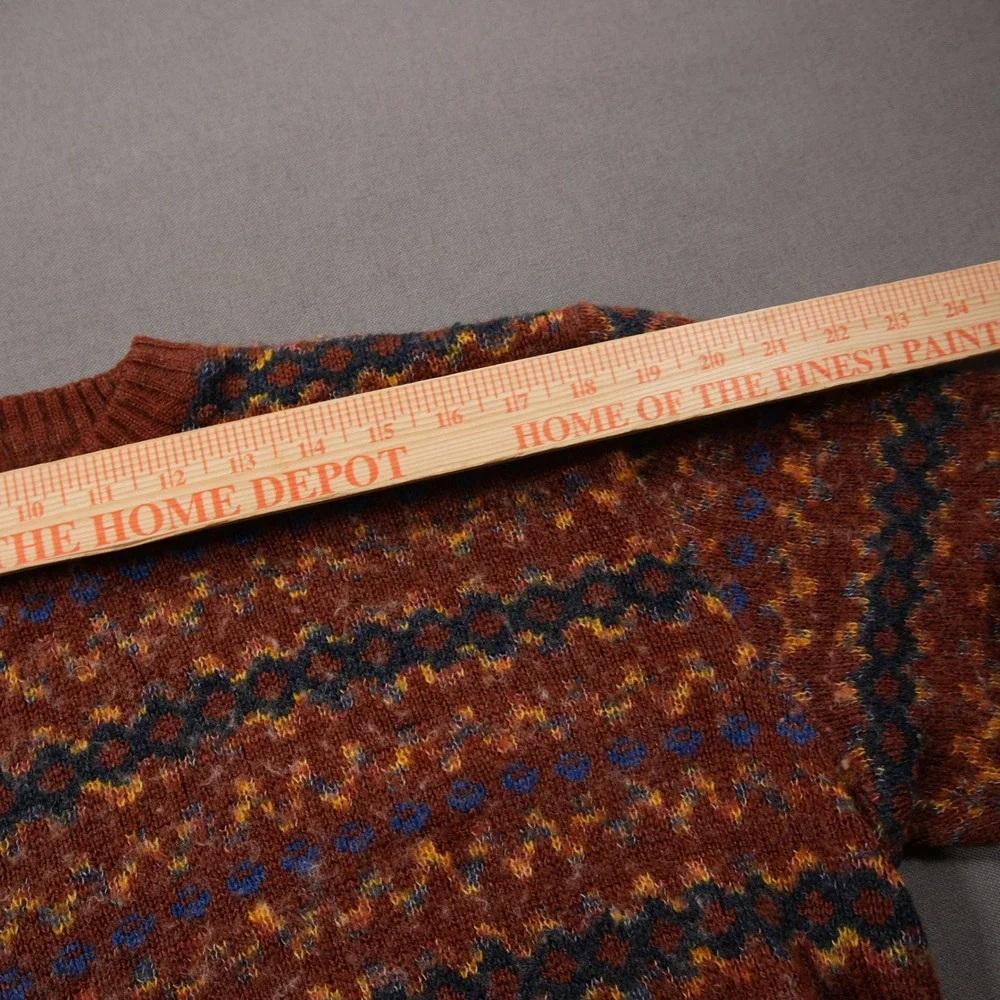 Vintage 80s Fair Isle Geometric Knit Men Sweater L Boho Coastal Rustic College